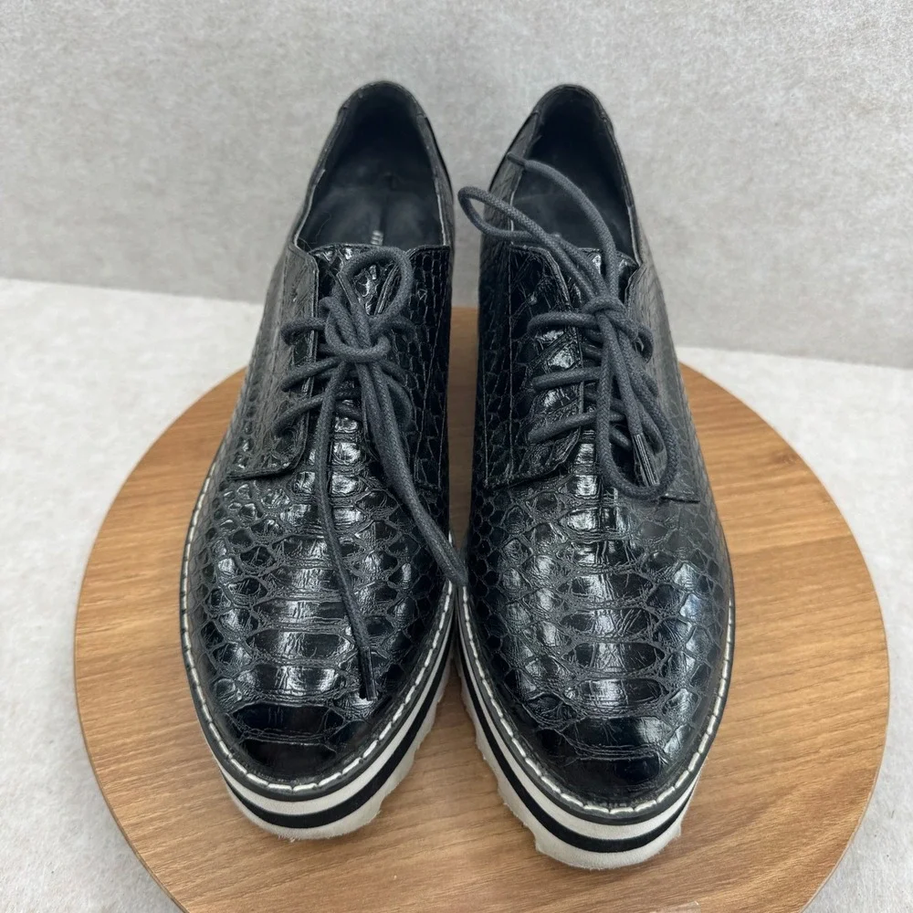 Madden‎ Girl Marshall Platform Oxfords 7.5 Black Snakeskin Goth Lug Sole